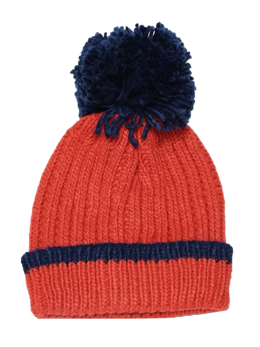 Baby Knitted Cap with Faux Fur - Red