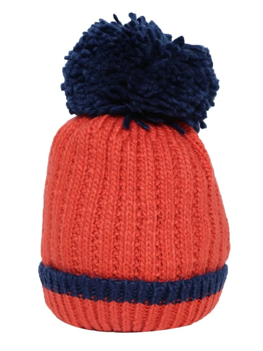 Baby Knitted Cap with Faux Fur - Red