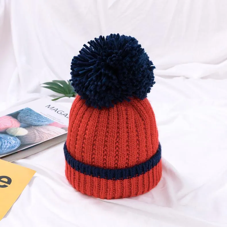 Baby Knitted Cap with Faux Fur - Red