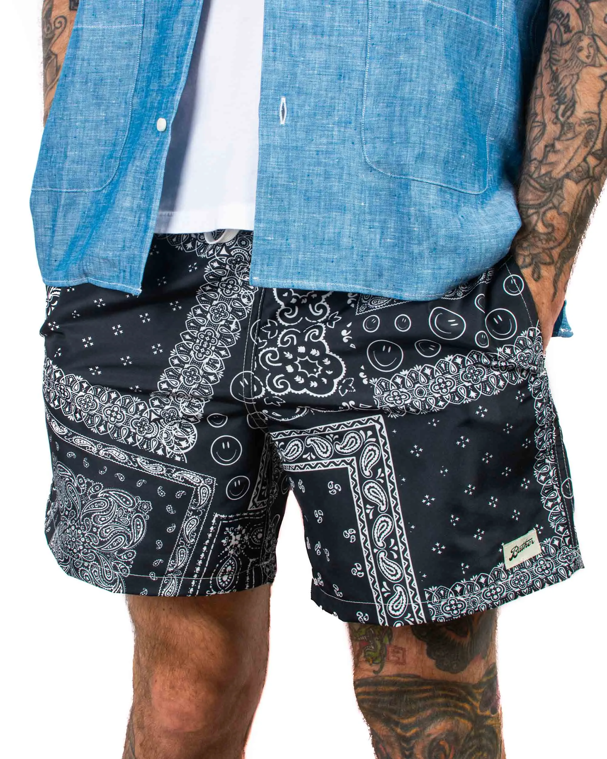 Bather Black Bandana Swim Trunk