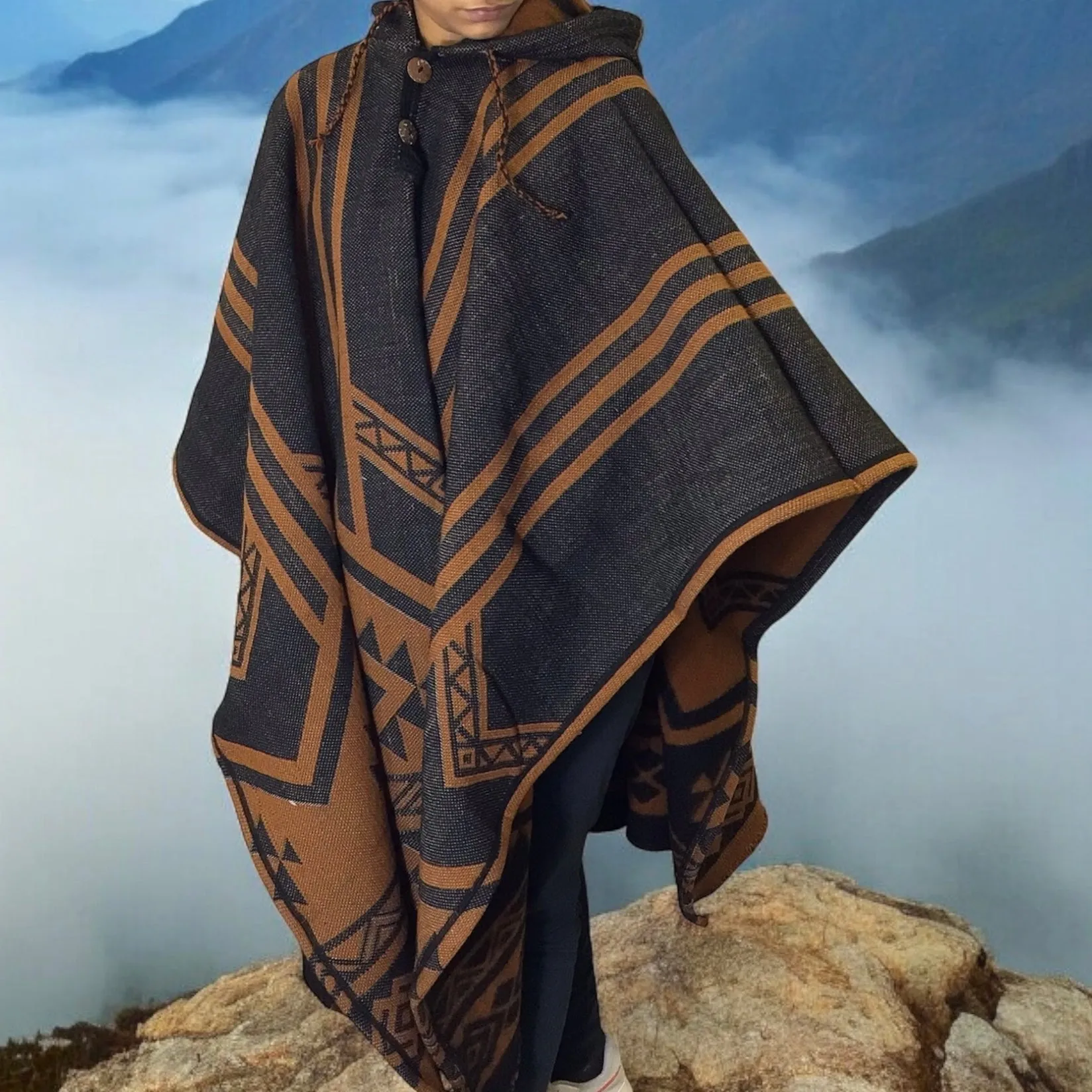 Black and Brown Pure Llama wool Ponchos