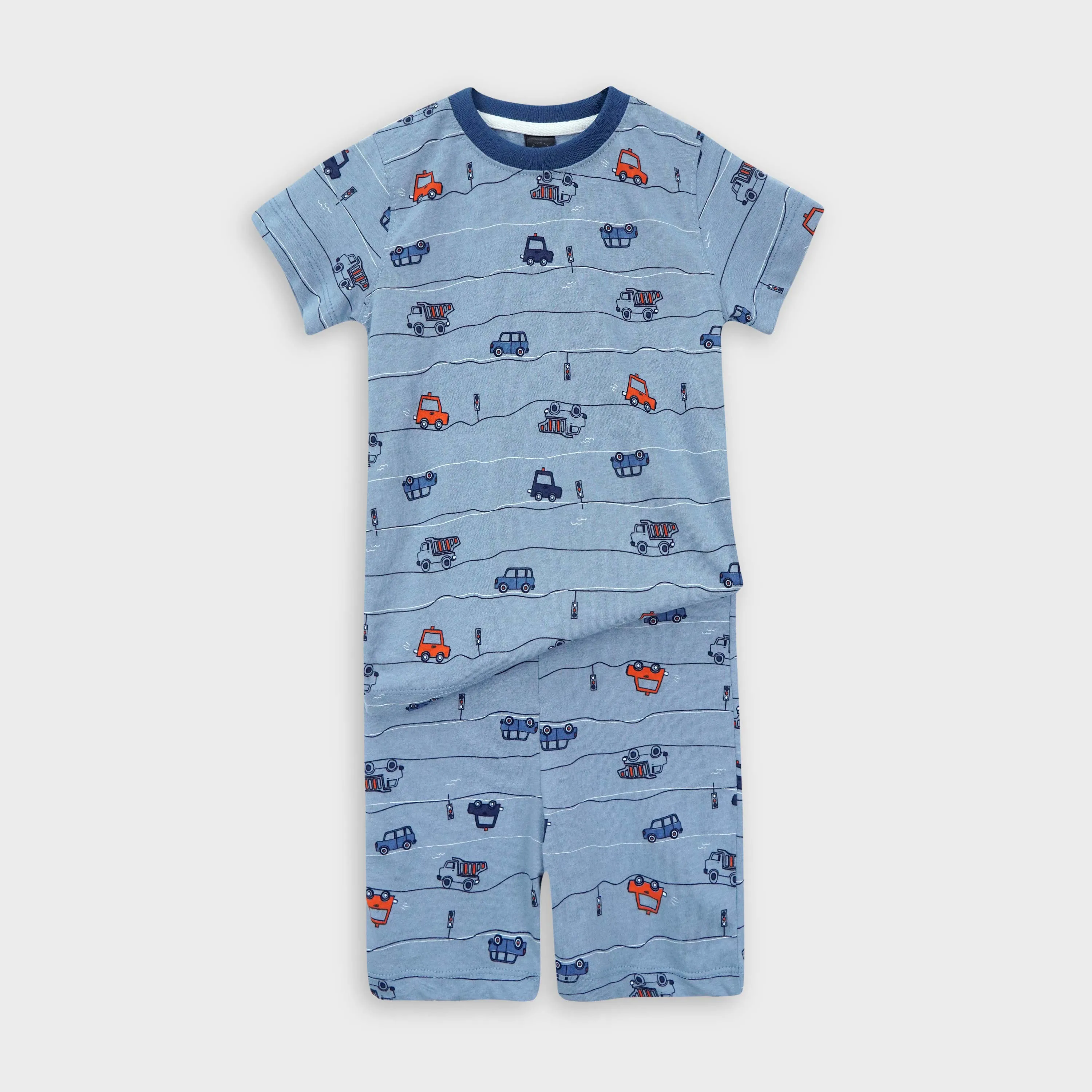 Blue car print tee shirt and shorts for infants