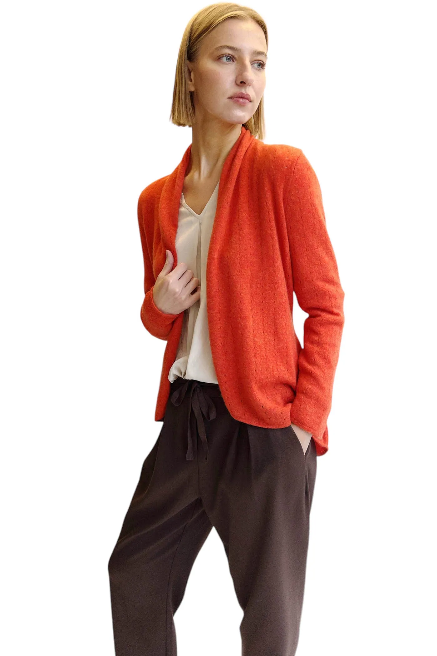 Burnt orange Cashmere Cardigan - Pointelle