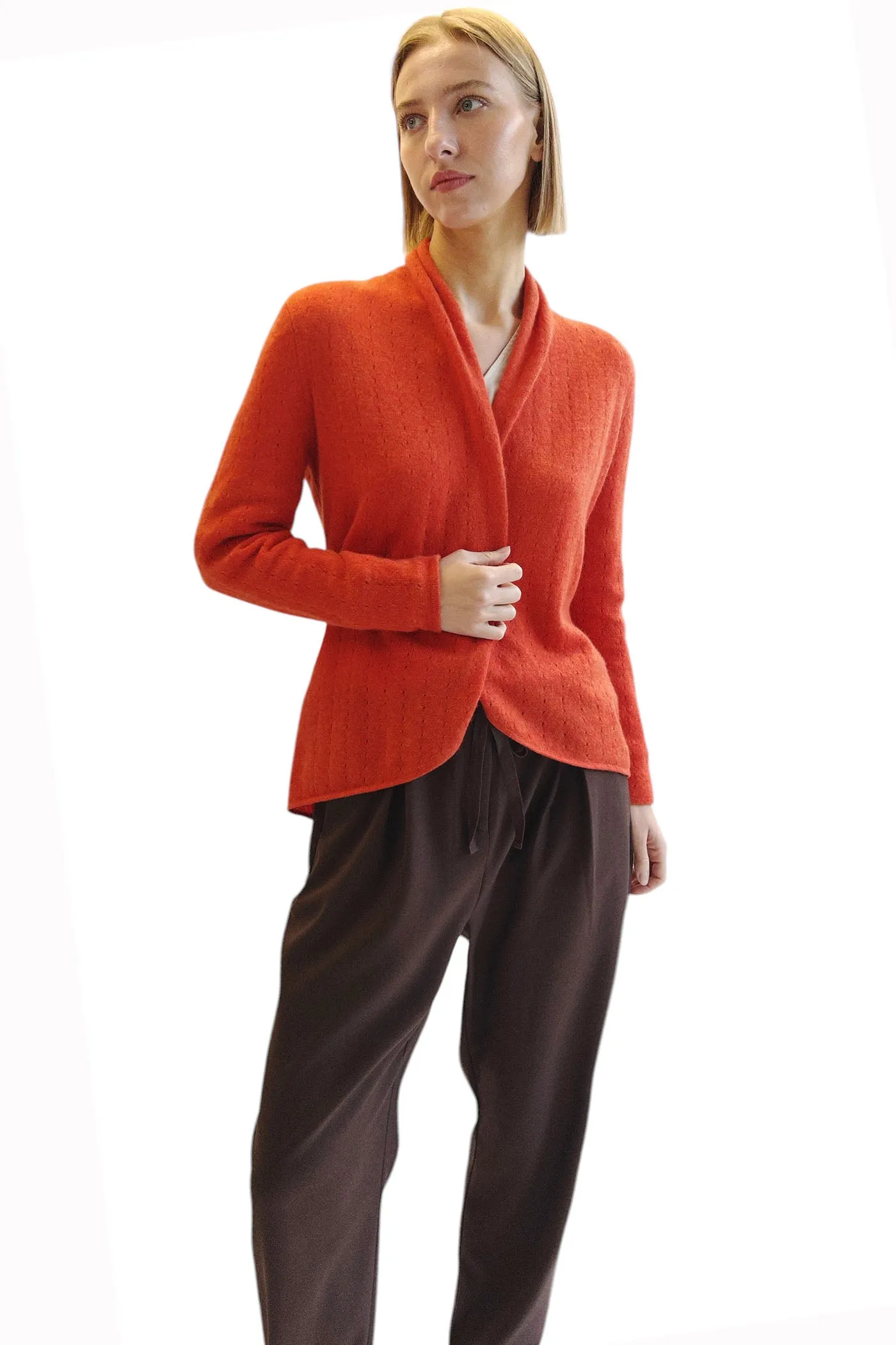 Burnt orange Cashmere Cardigan - Pointelle