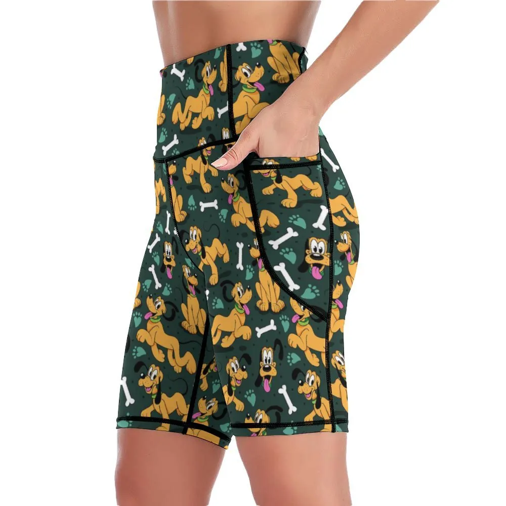 Disney Pluto Life Is Better With A Dog Women's Knee Length Athletic Yoga Shorts With Pockets