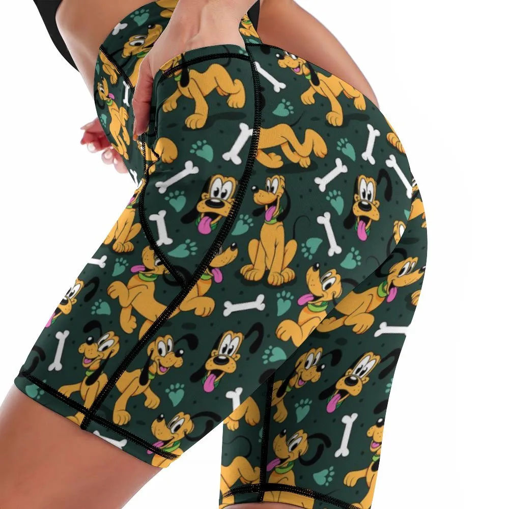 Disney Pluto Life Is Better With A Dog Women's Knee Length Athletic Yoga Shorts With Pockets