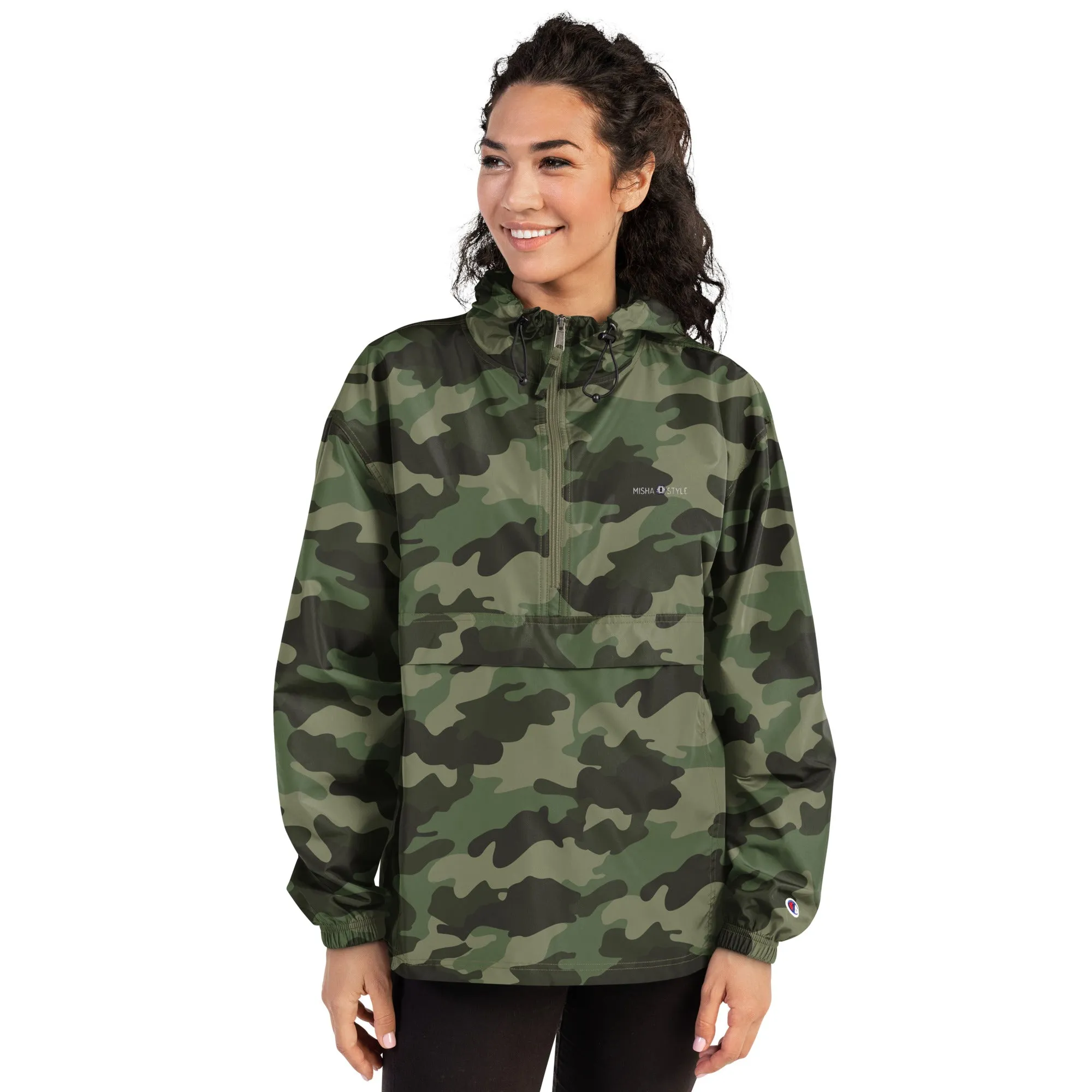 Embroidered Champion Packable Women Jacket - Army