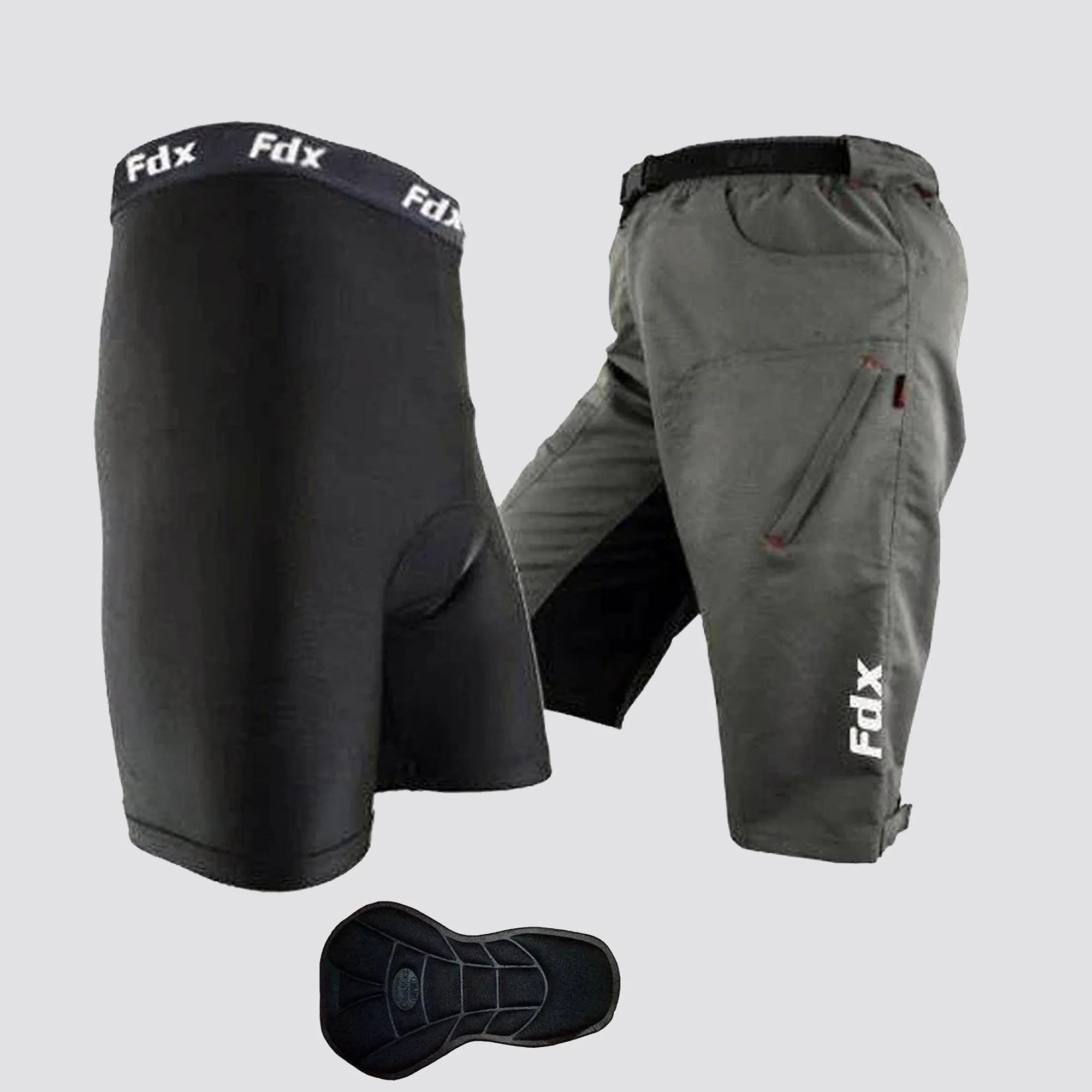 Fdx Drifter Grey Men's & Boy's Mtb Padded Summer Cycling Shorts