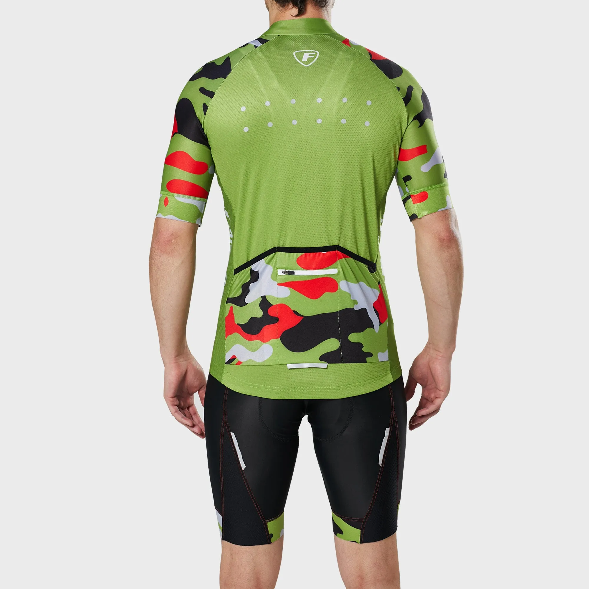 Fdx Men's & Boy's Set Camouflage Green Short Sleeve Jersey & Bib Shorts