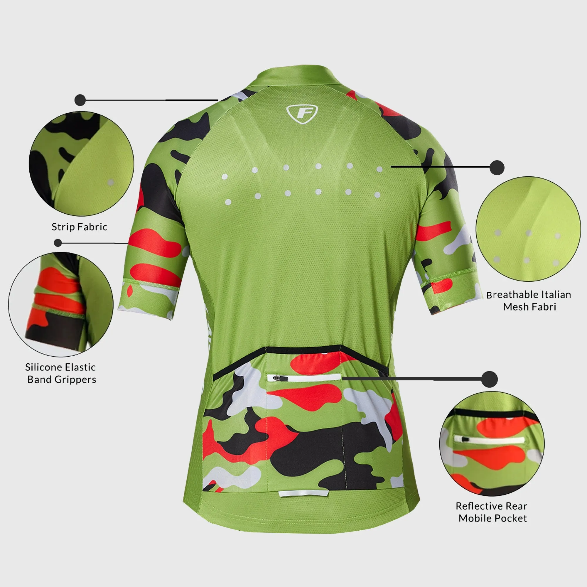 Fdx Men's & Boy's Set Camouflage Green Short Sleeve Jersey & Bib Shorts