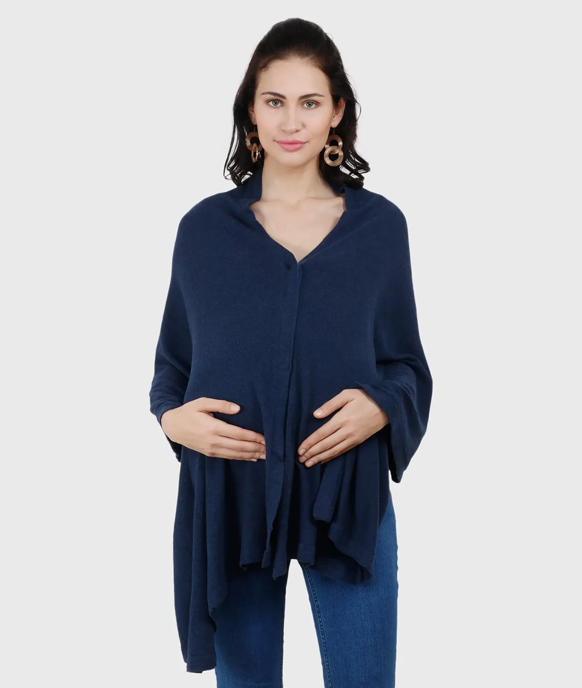 Frida - Navy Cotton Knitted Fashion Cum Nursing Poncho