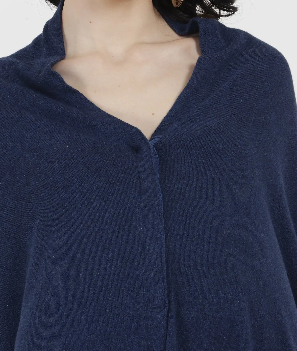 Frida - Navy Cotton Knitted Fashion Cum Nursing Poncho