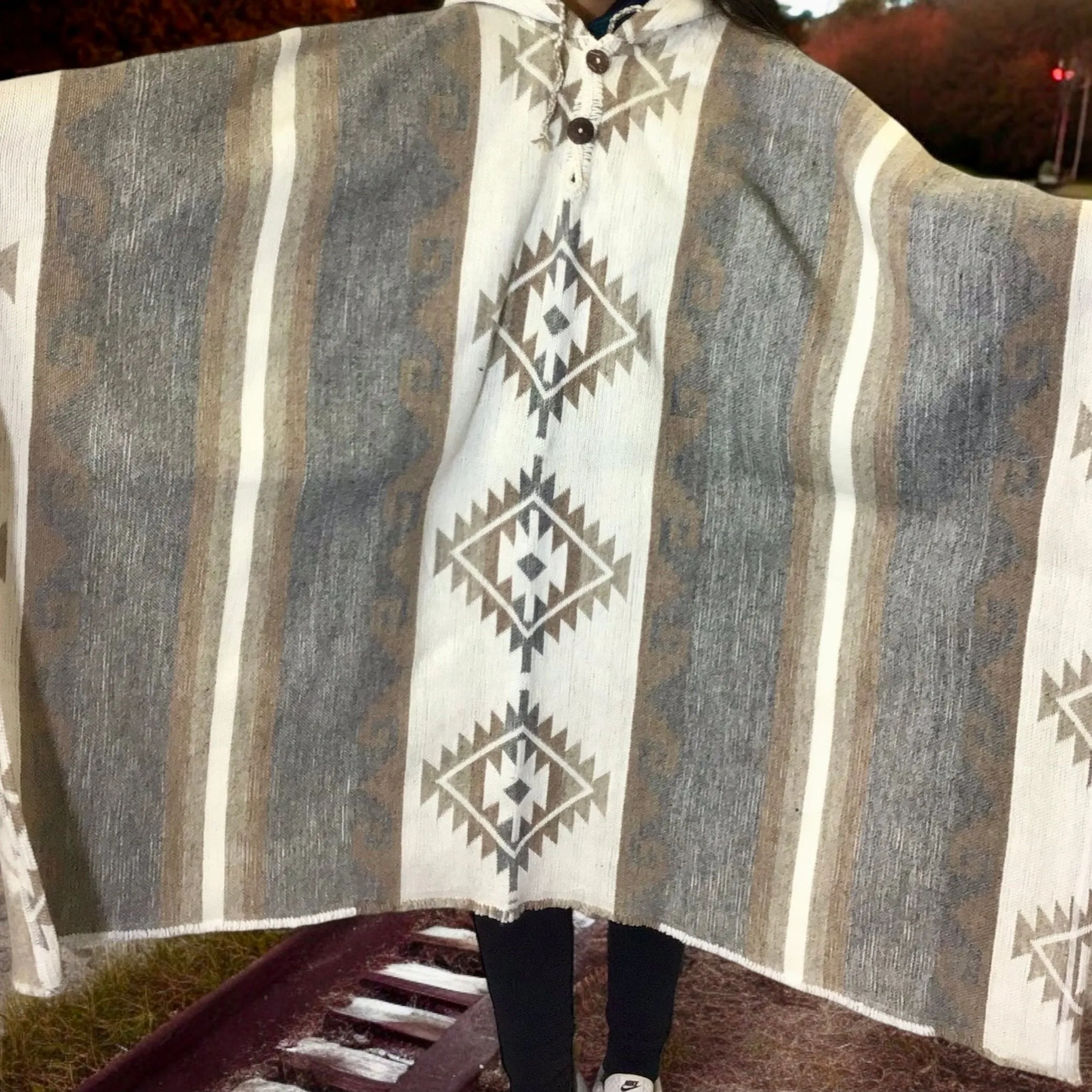 Grey and white AZTEC Wool Ponchos