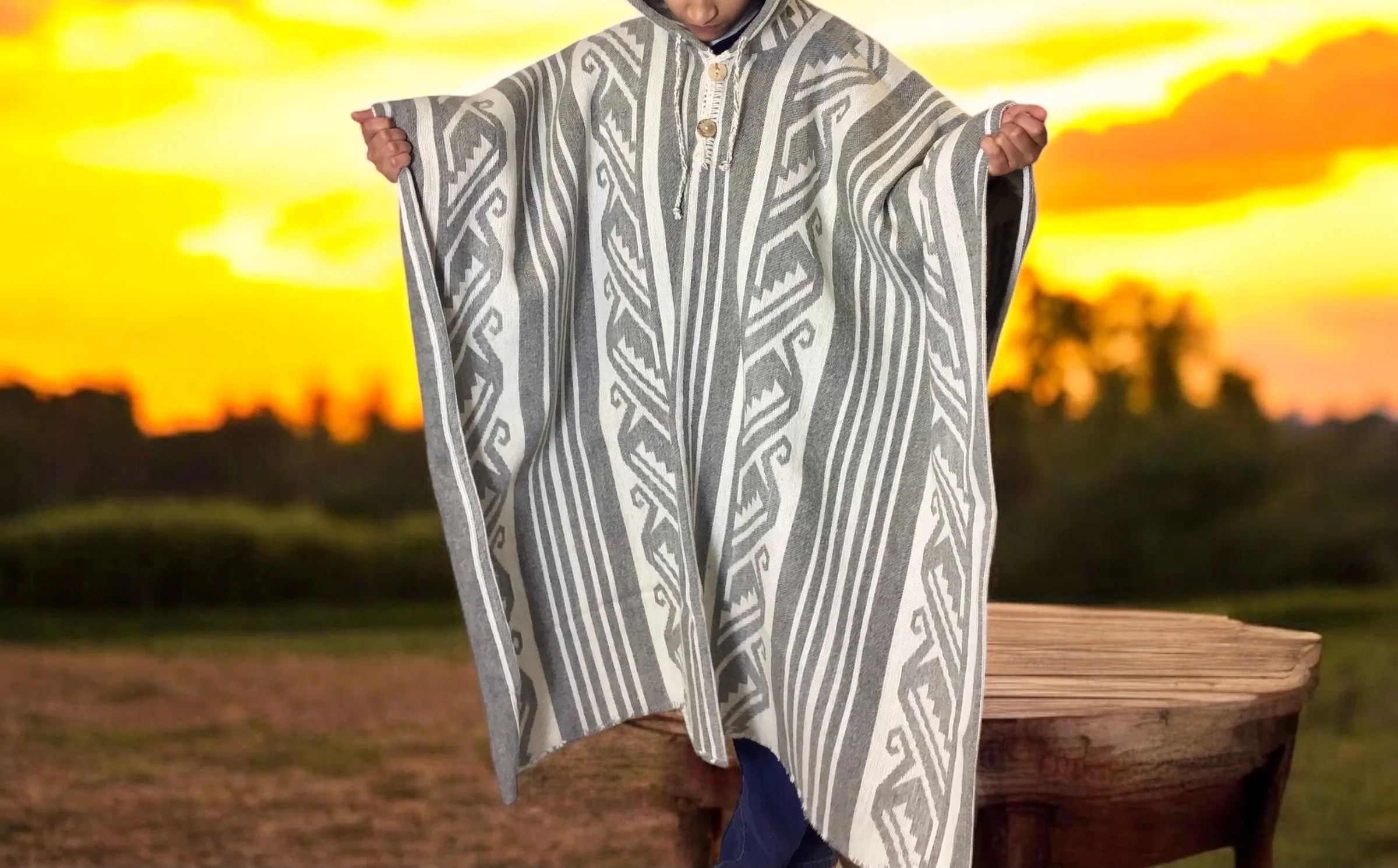 Grey Pure Llama wool Ponchos