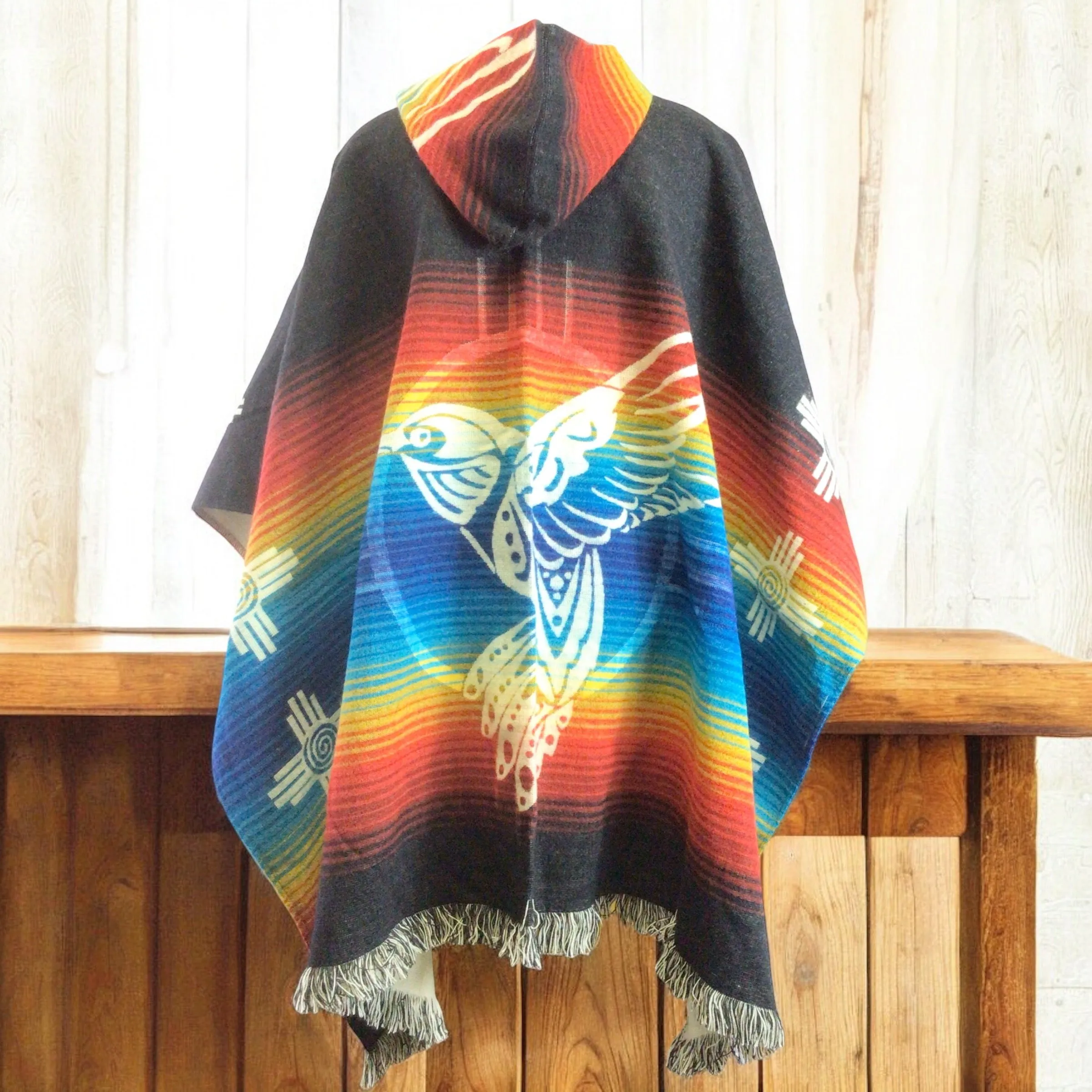 Handmade Ponchos black and blue  ( hummingbird )