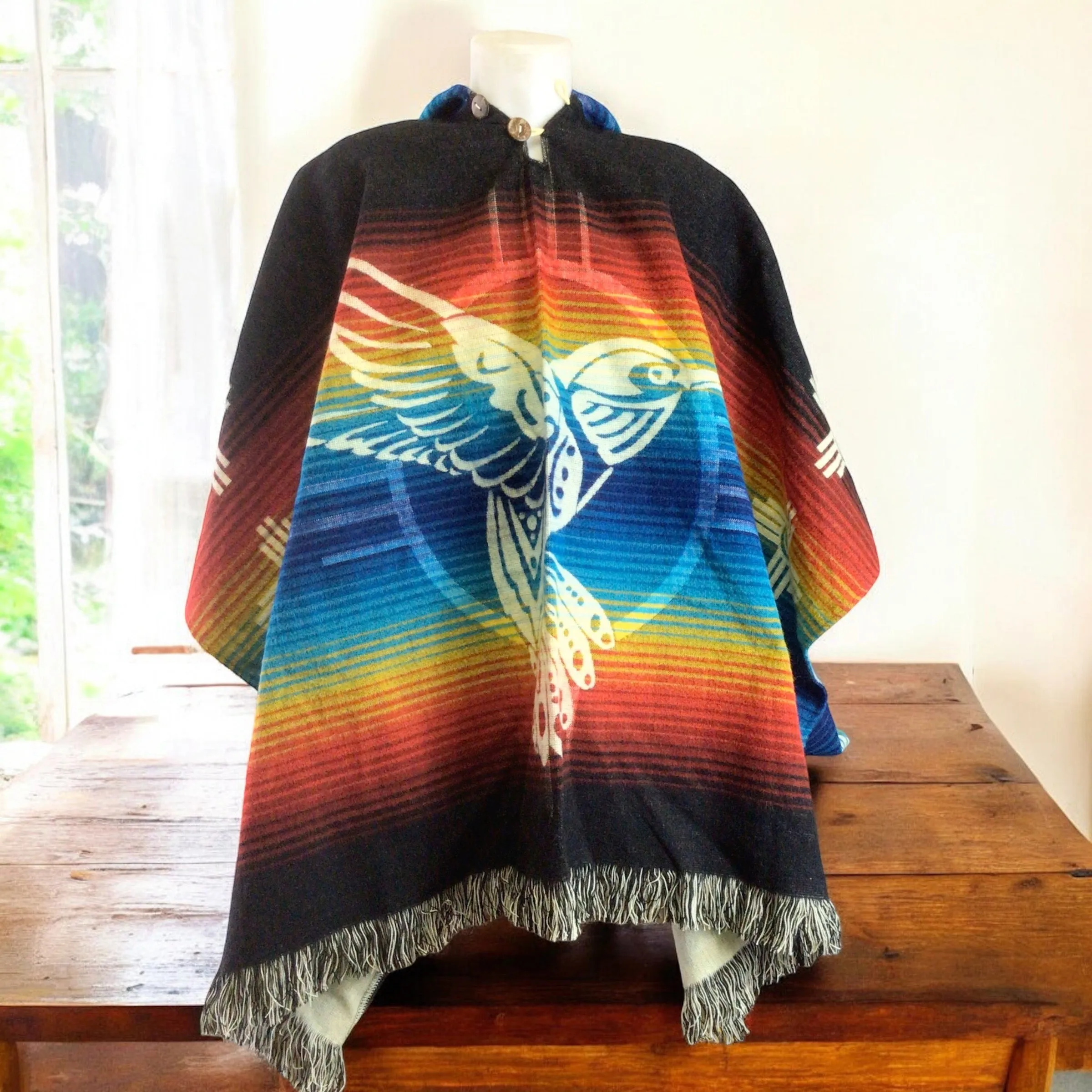 Handmade Ponchos black and blue  ( hummingbird )