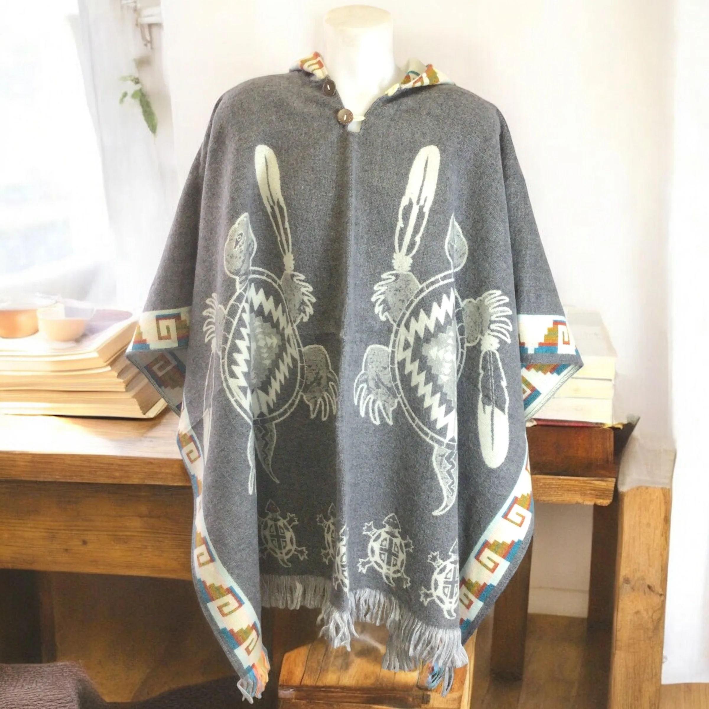 Handmade Ponchos grey ( turtle)