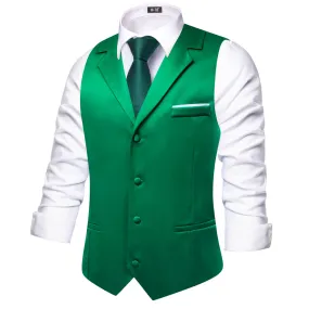 Hi-Tie Emerald Green Waistcoat Solid Notch lapels Men's Vest