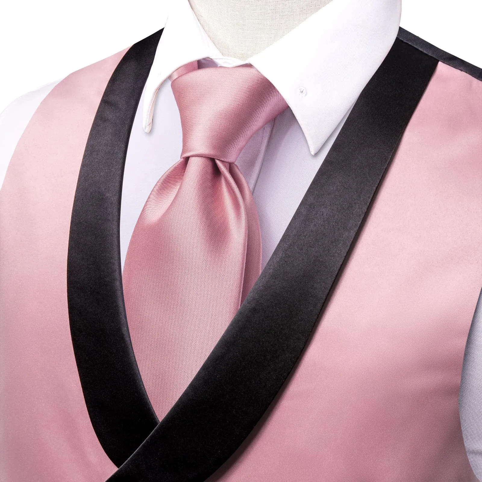 Hi-Tie Men's Vest Pink Double Breasted Black Shawl Lapel Waistcoat