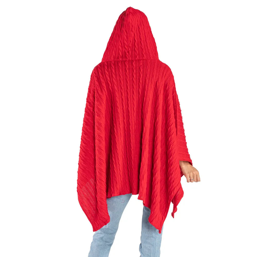 Hooded Cable Knit Sweater Poncho