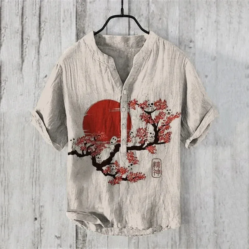 Japanese-style New Shirts for Men Casual short Shirts Lightweight Sleeve Henley Beach Shirts Hawaiian T Shirts for Men