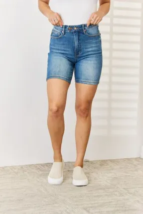 Judy Blue Tummy Control Double Button Bermuda Denim Shorts