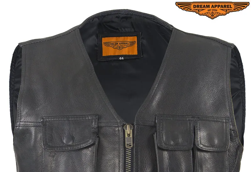 Mens Leather Cargo Vest