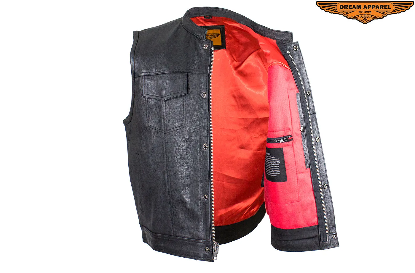 Men's Leather Motorcycle CLUB VEST with Red Liner