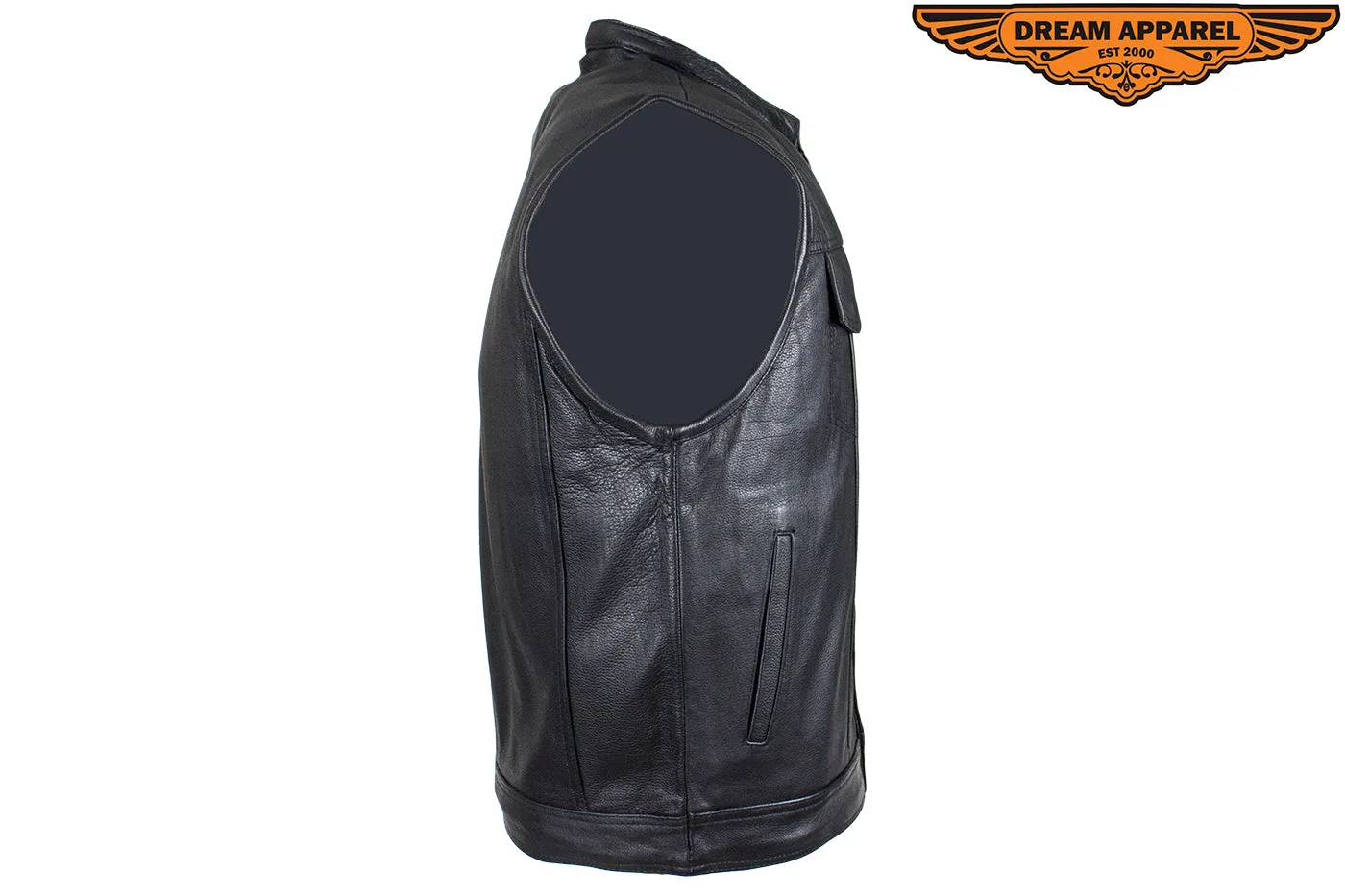 Men's Leather Motorcycle CLUB VEST with Red Liner