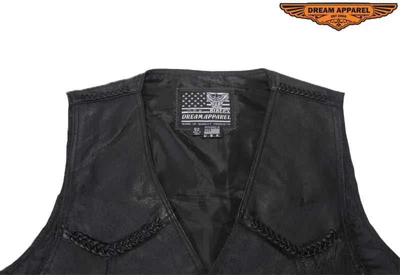 Mens Leather Vest With 4 Snaps