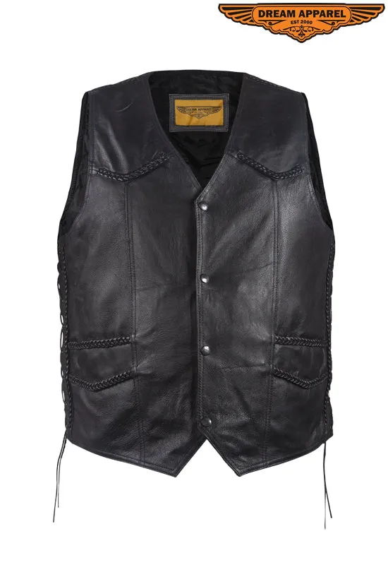 Mens Leather Vest With 4 Snaps