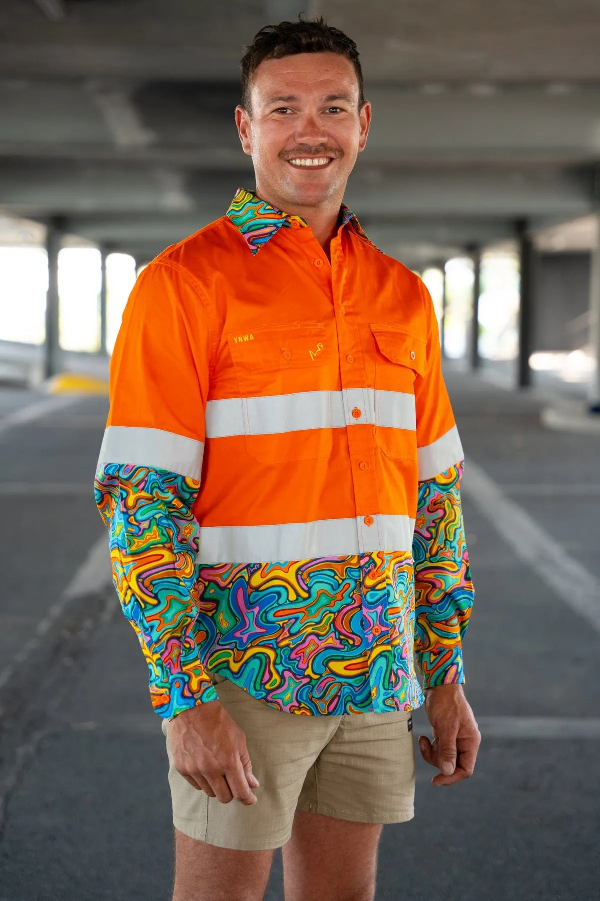 Men's Splatisfaction Orange Day/Night Hi Vis Full Button Workshirt