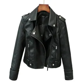 New Loose Leather Jacket Women Classic Moto Biker Jacket Spring Autumn Lady Basic Coat Plus Size Outerwear