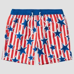 New - Men's Star Print Striped Americana Swim Shorts - Blue/Red S