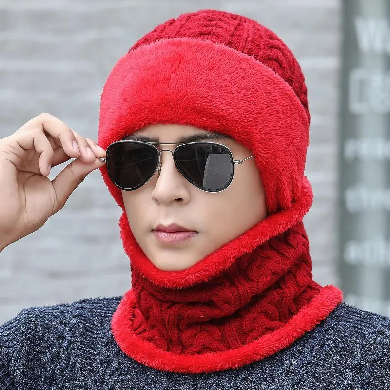 New Unisex Add Fleece Lined Winter Hat Wool Warm Knitted Hat Set Thick Soft Stretch Winter Hats For Men Women Leisure Beanie Cap