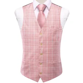 Pink White Plaid Silk England Style Men's Single Vest Waistcoat