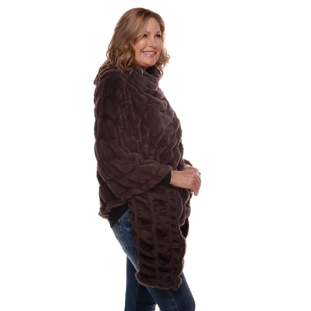 Plush Faux Fur Charcoal Cozy Coat Poncho