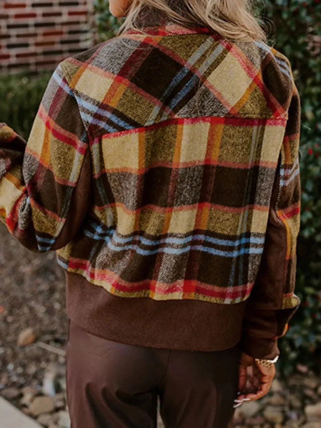 Pocketed Plaid Long Sleeve Jacket