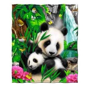 Precious Pandas Fleece Blanket For Bed, 50" X 60" Panda Fleece Throw Blanket