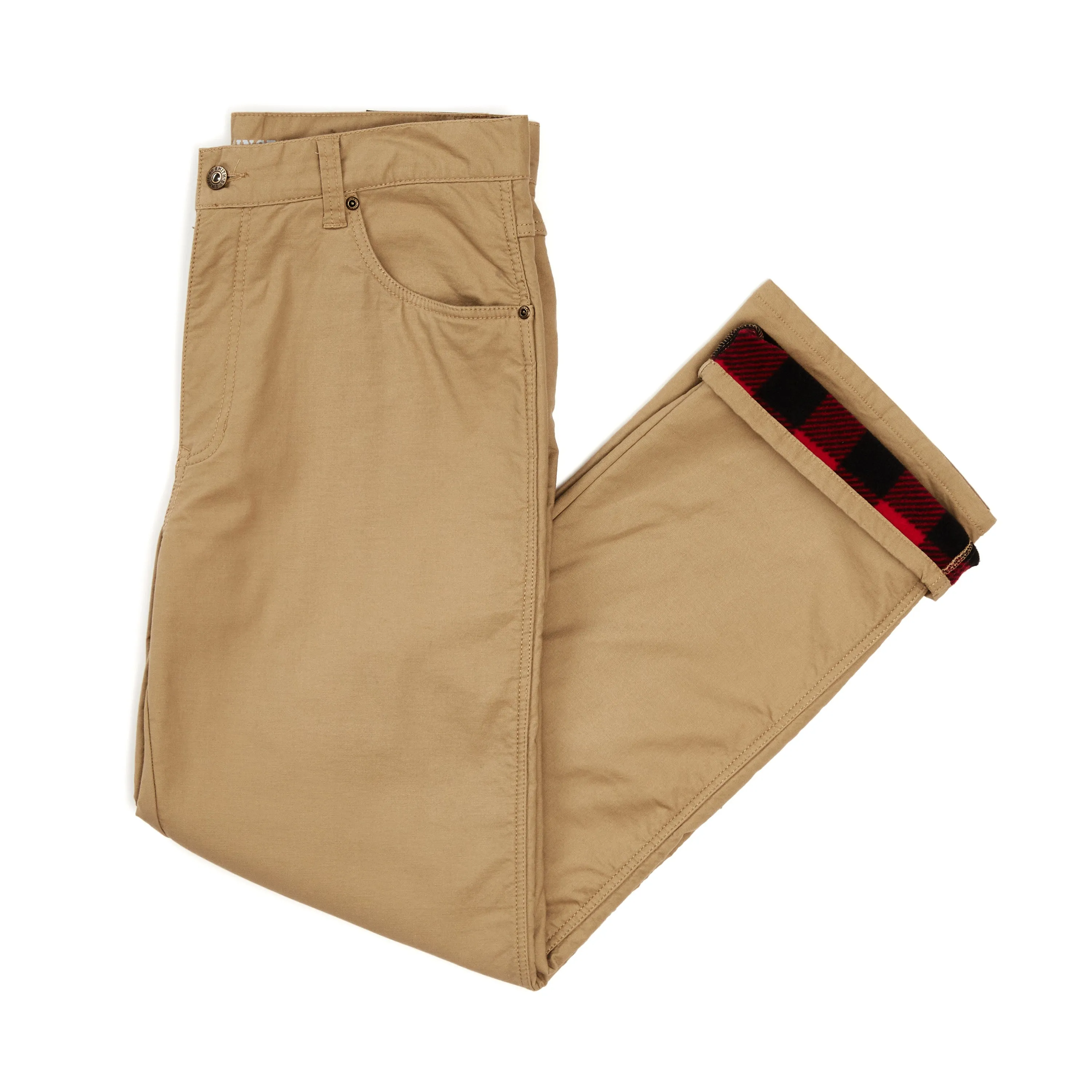 PRINTED FLEECE-LINED 5-POCKET CANVAS PANT