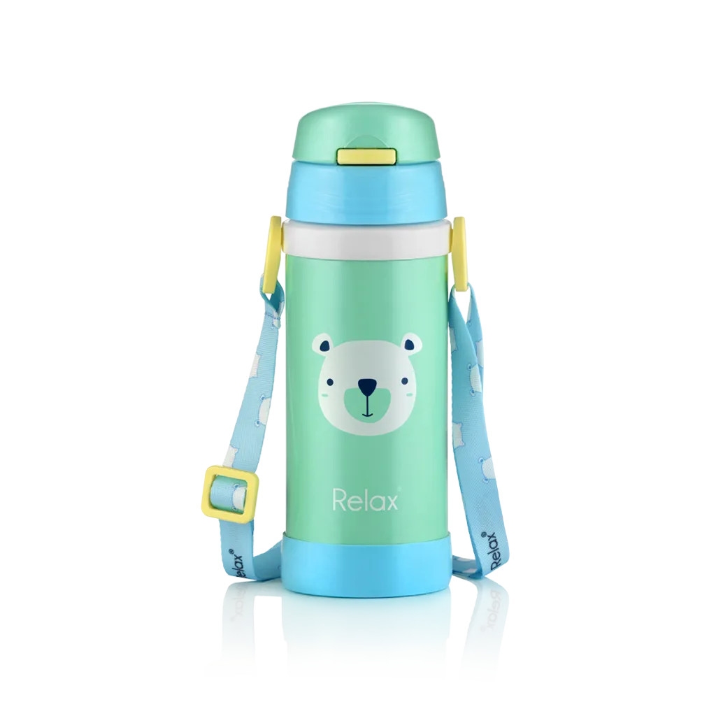 RELAX 360ML CALINE STAINLESS STEEL KIDS THERMAL FLASK WITH STRAW - BEAR