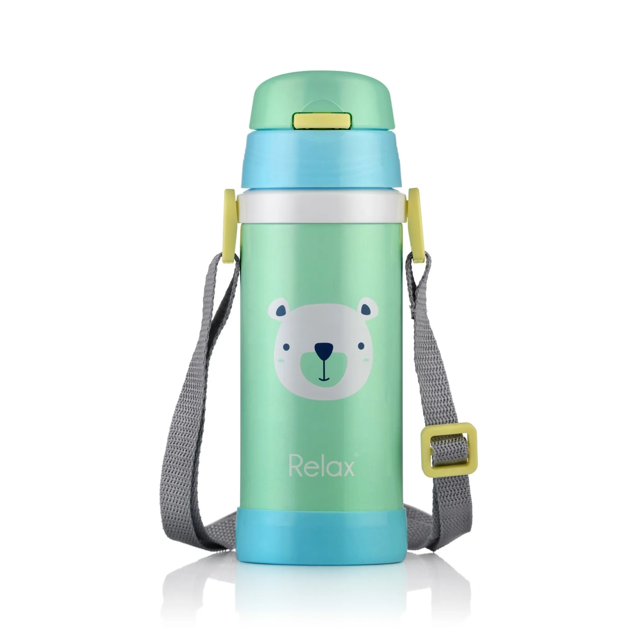 RELAX 360ML CALINE STAINLESS STEEL KIDS THERMAL FLASK WITH STRAW - BEAR