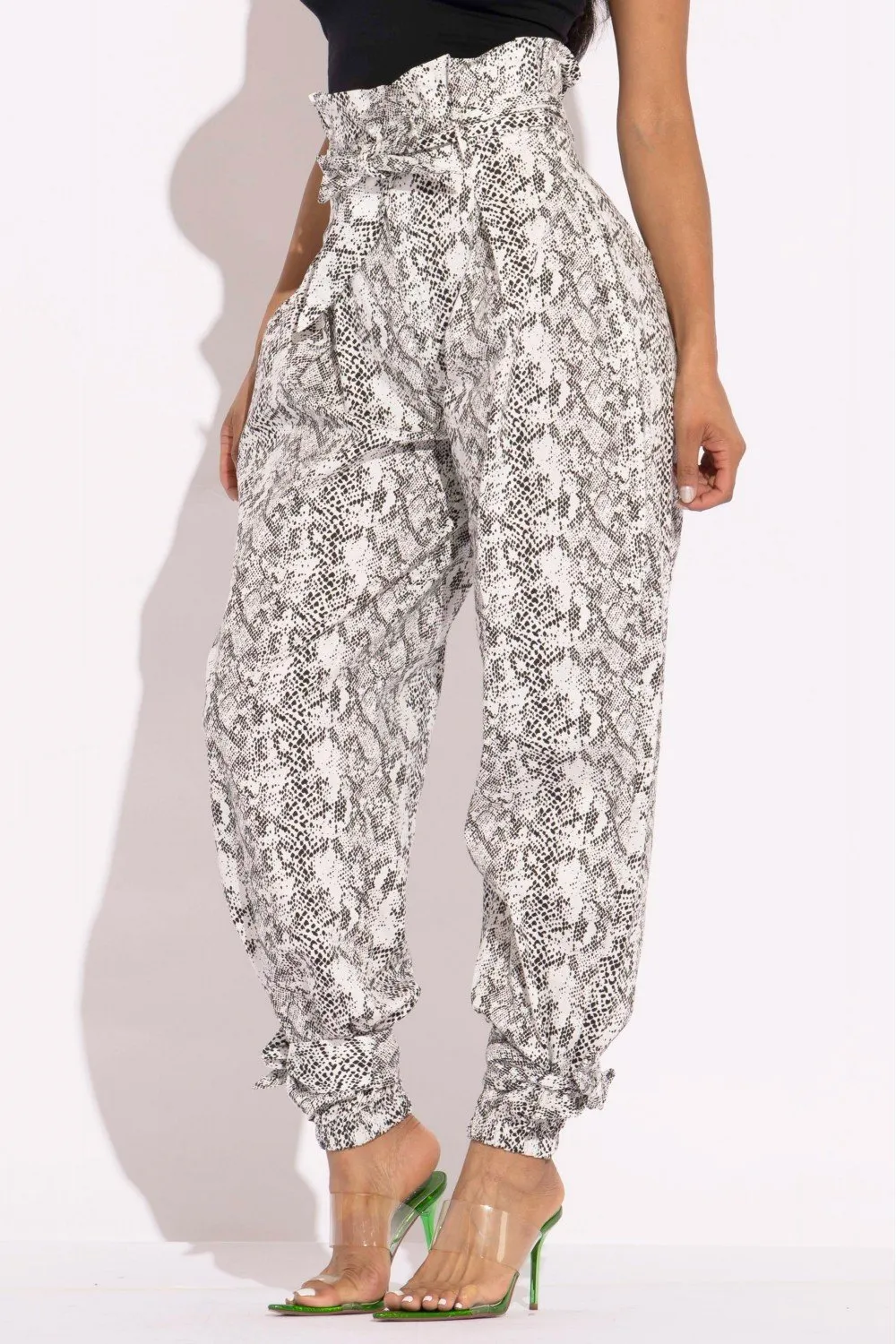 Snake skin printed paper bag style cargo pants