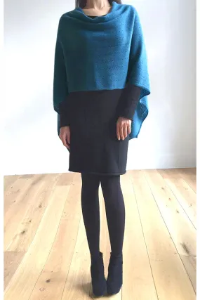 Teal blue cashmere poncho Multiway