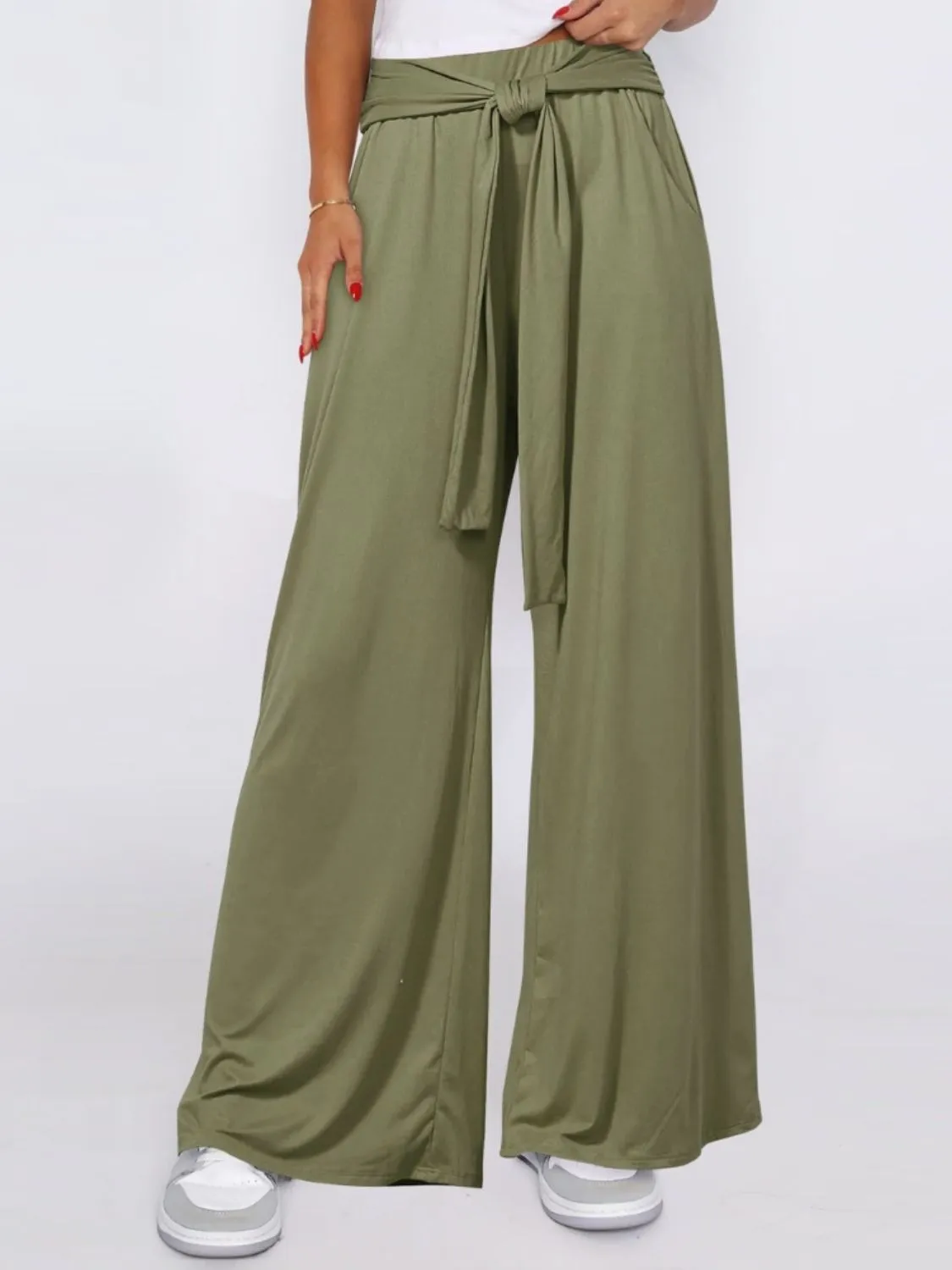 Tied Wide Leg Pants with Pockets