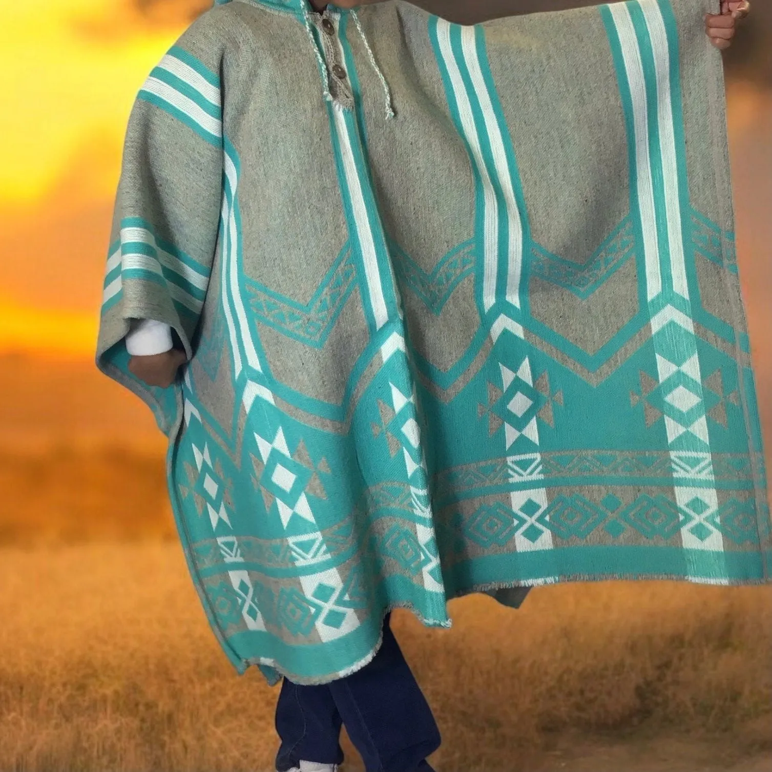 Turquoise Pure Llama wool Ponchos