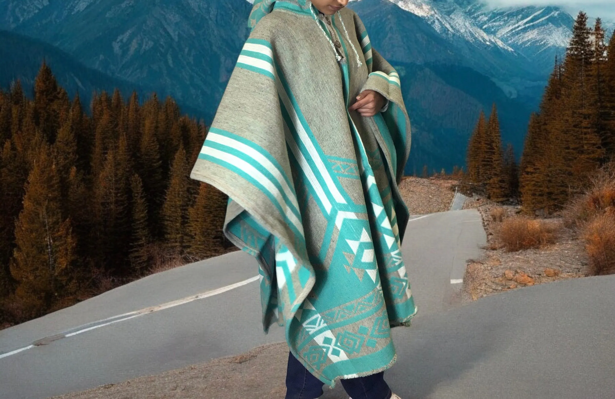 Turquoise Pure Llama wool Ponchos