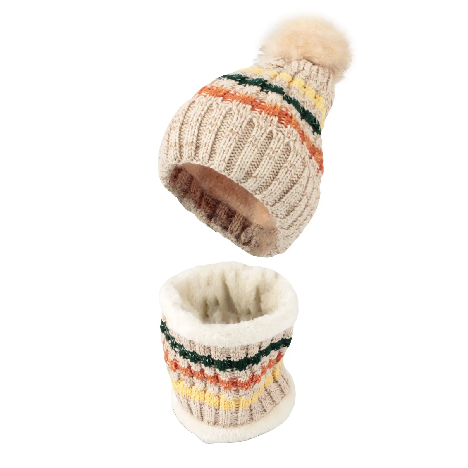 Women Knit Pom Beanie Scarf Set Winter Fleece Lined Hat XZX0072