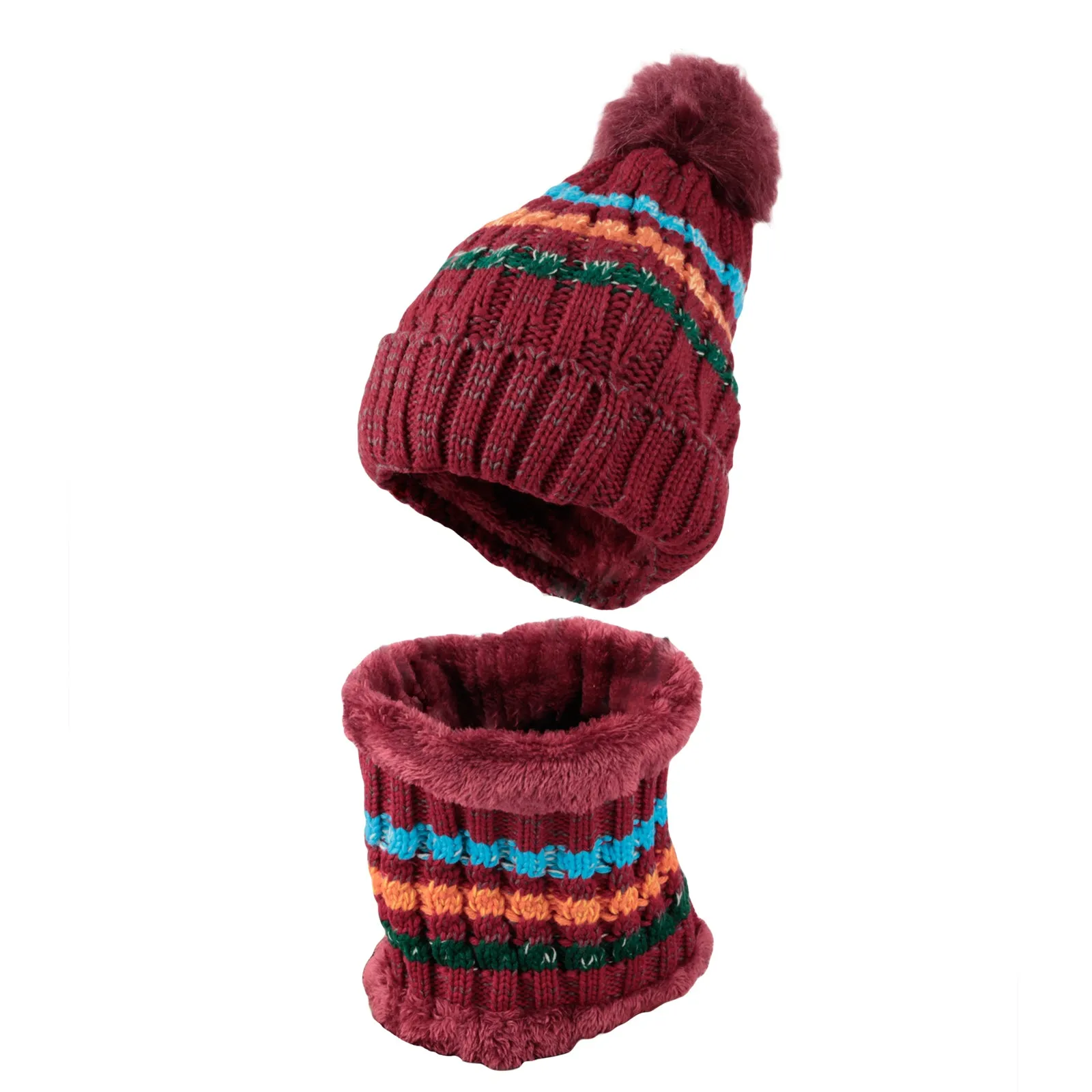 Women Knit Pom Beanie Scarf Set Winter Fleece Lined Hat XZX0072