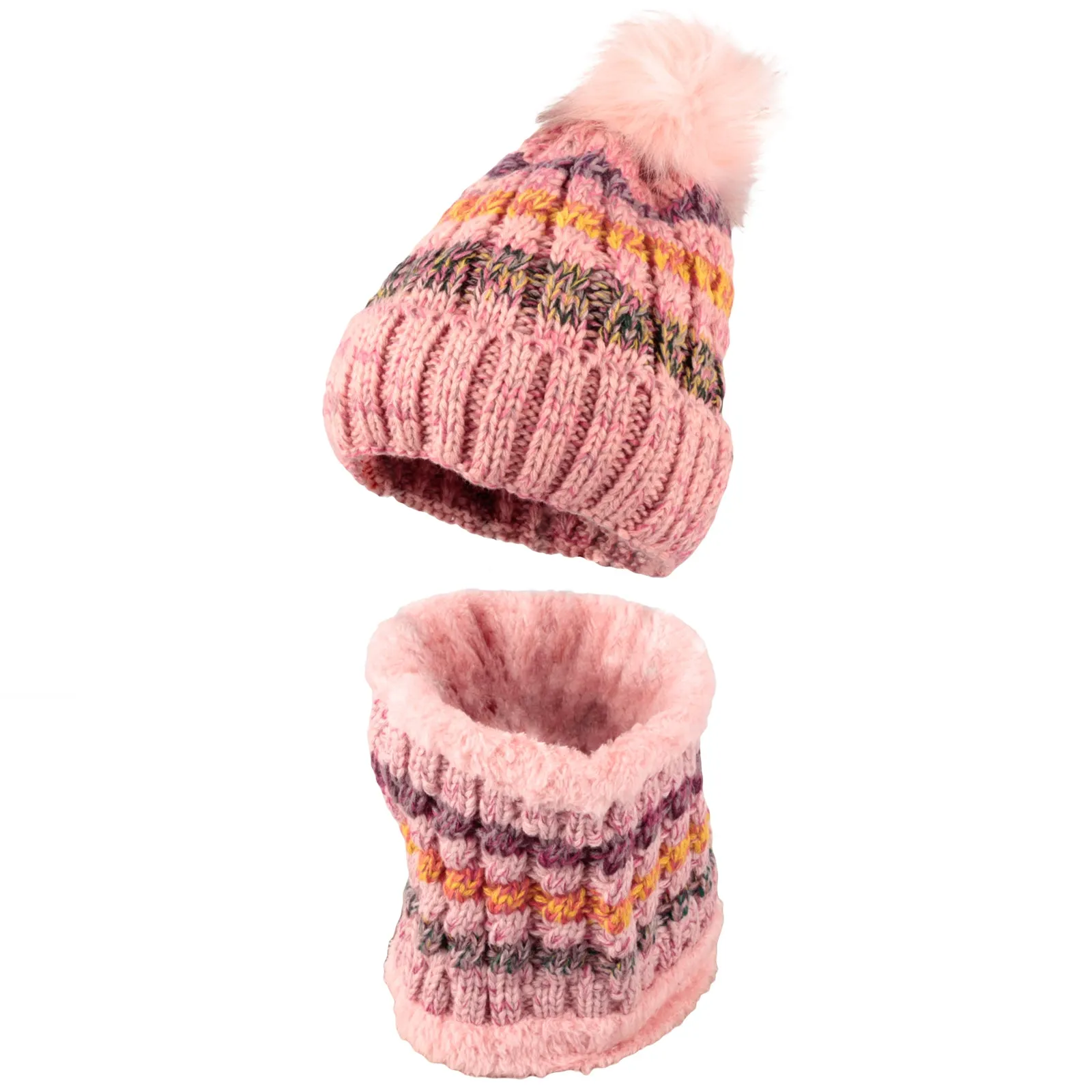 Women Knit Pom Beanie Scarf Set Winter Fleece Lined Hat XZX0072